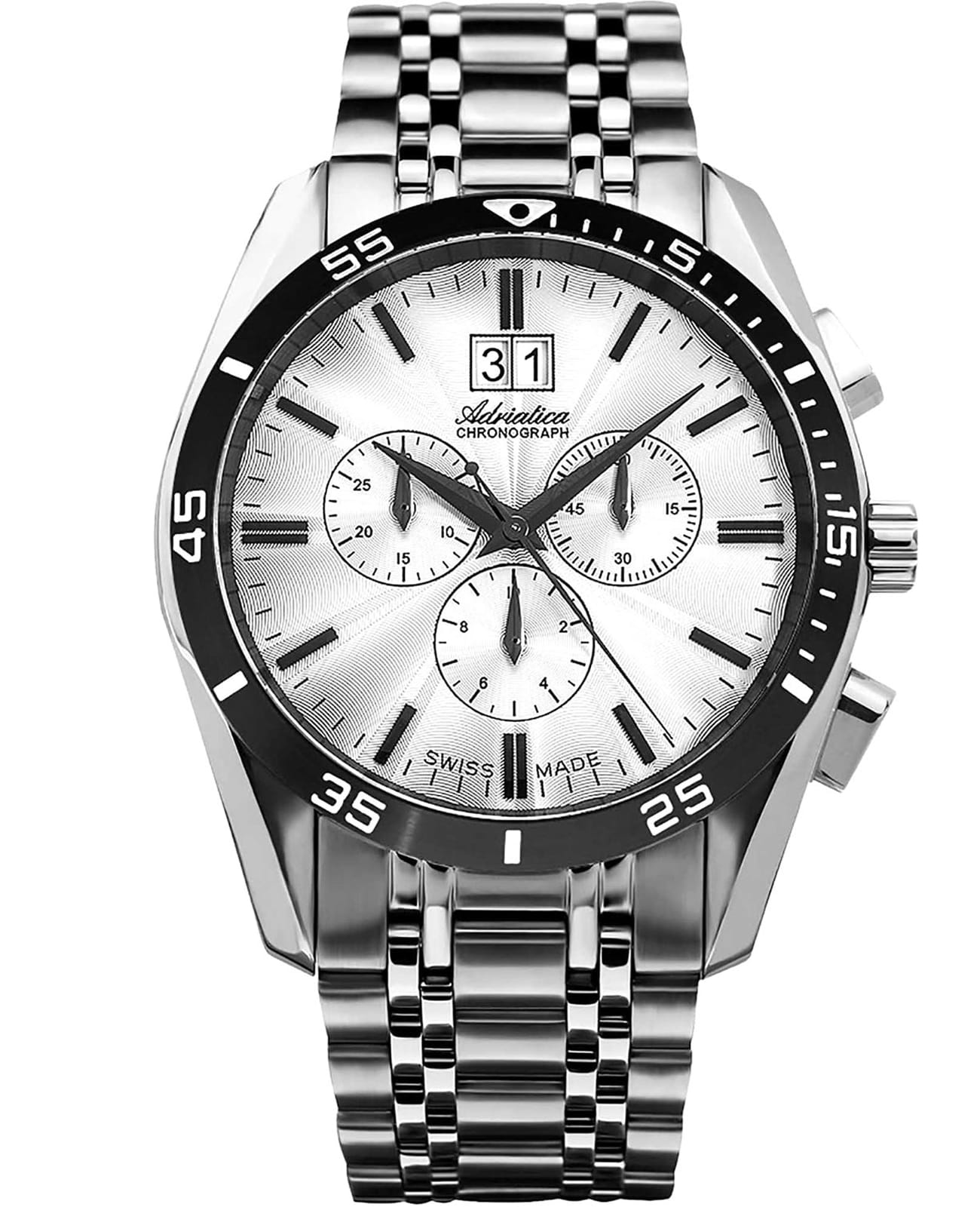Adriatica Adriatica Chronograph A8202.Y113CH  A8202.Y113CH кварцевые мужские часы белый циферблат, браслет нержавеющая сталь — вид спереди