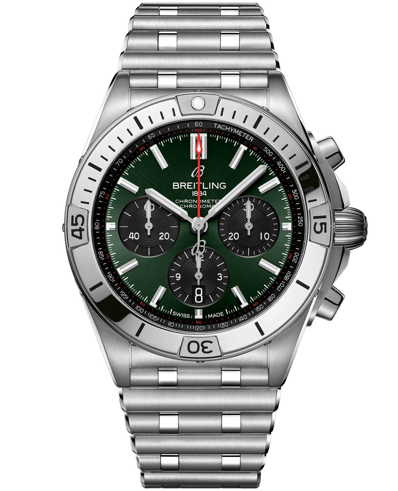 Breitling Breitling Chronomat B01 42 AB0134101L2A1  AB0134101L2A1 механические мужские часы зеленый циферблат, браслет нержавеющая сталь — вид спереди