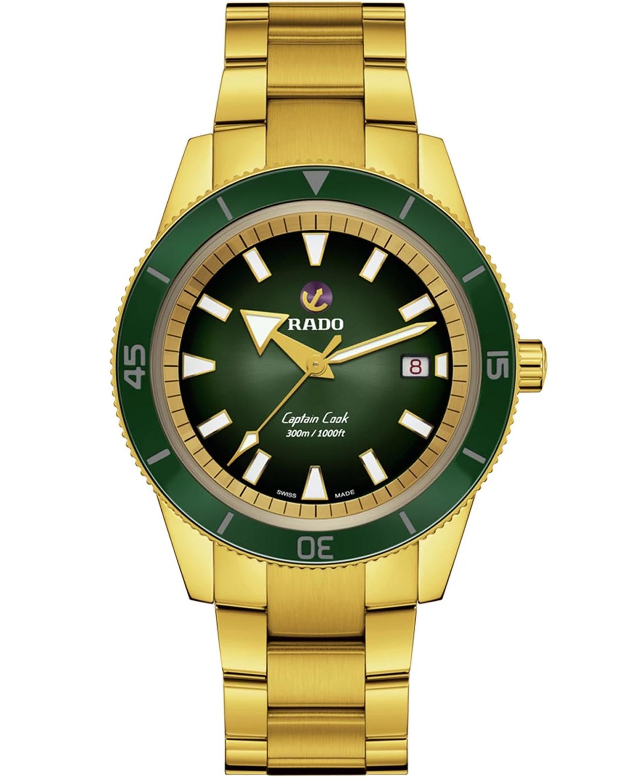 Rado Rado Captain Cook Automatic R32136318 Automatic R32136318 механические мужские часы зеленый циферблат, браслет нержавеющая сталь с pvd-покрытием — вид спереди