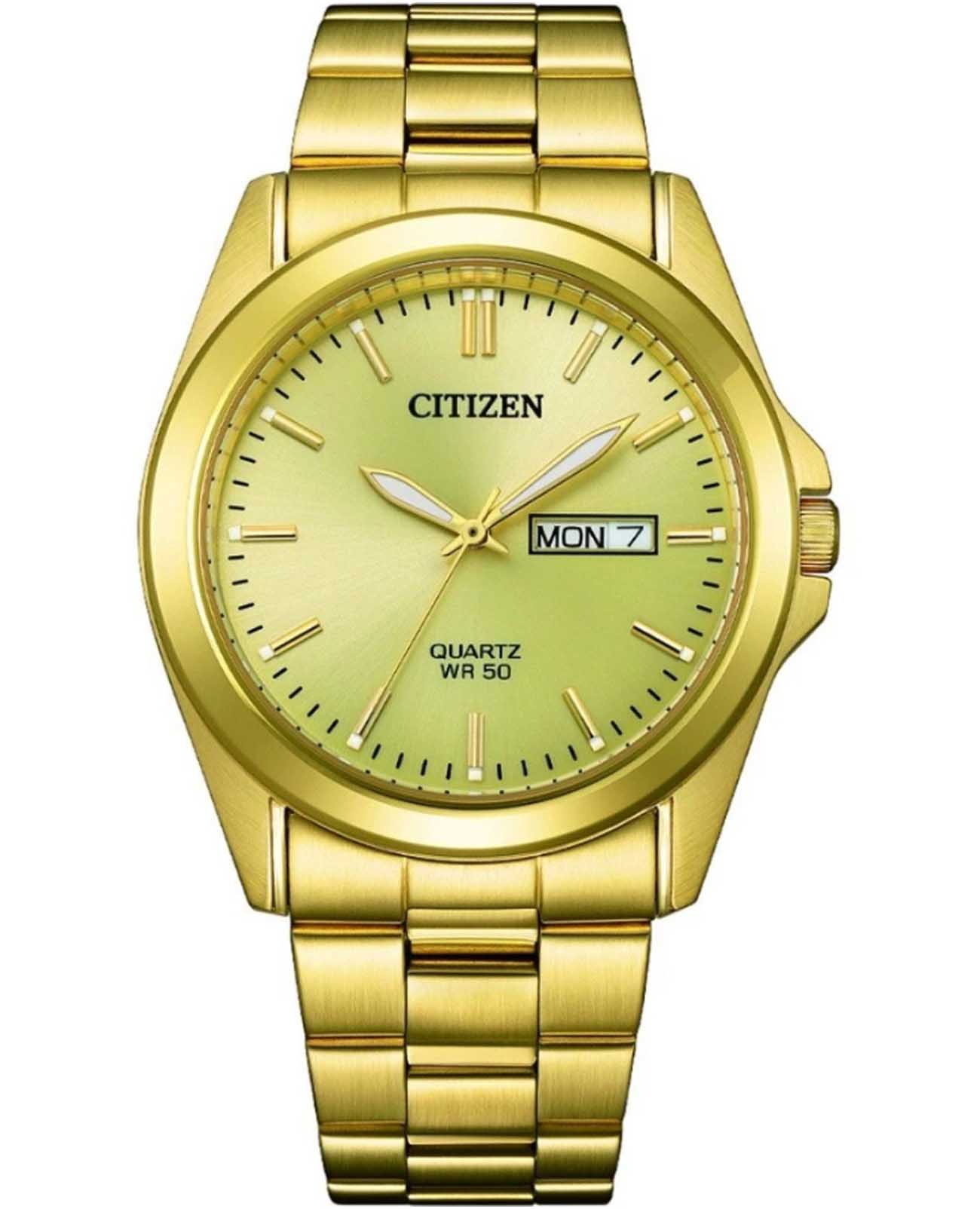 Citizen Citizen Quartz BF0583-59P  BF0583-59P кварцевые мужские часы золотой циферблат, браслет нержавеющая сталь с ip-покрытием — вид спереди