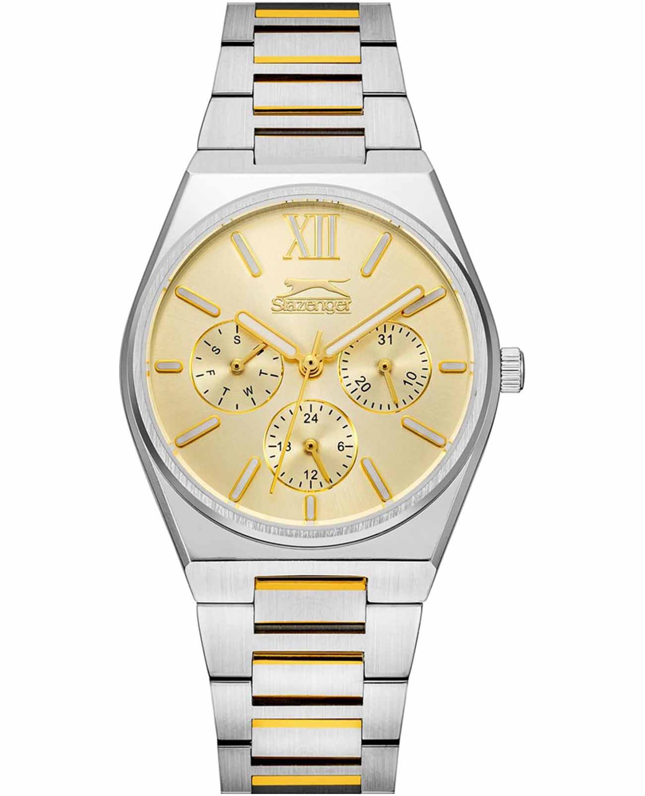 Slazenger Slazenger SL.09.2243.4.06  SL.09.2243.4.06 кварцевые женские часы желтый циферблат, браслет нержавеющая сталь с ip-покрытием — вид спереди