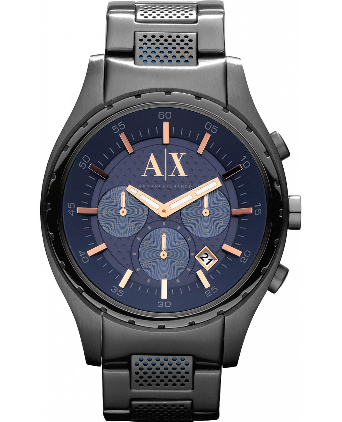 Armani Exchange Armani Exchange Miami AX1166  AX1166 кварцевые мужские часы синий циферблат, браслет нержавеющая сталь с pvd-покрытием — вид спереди