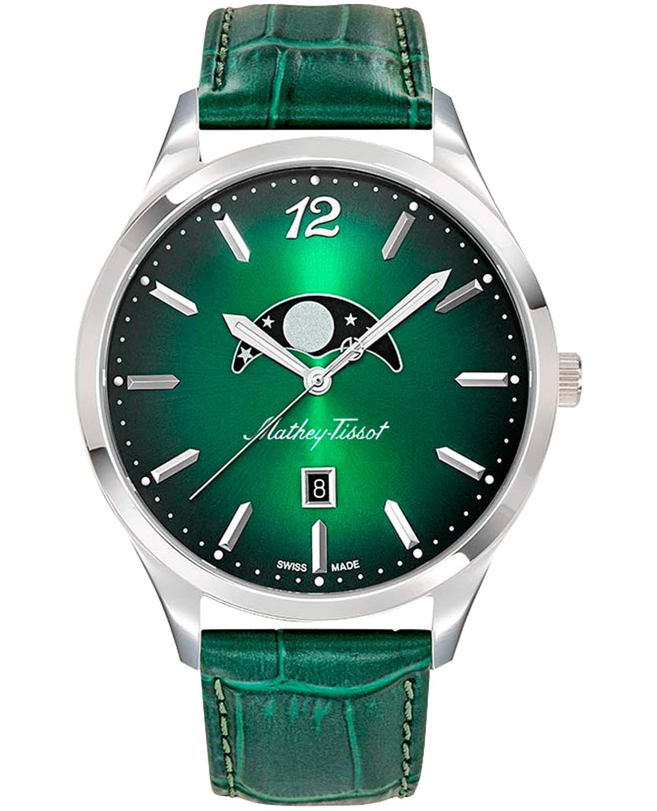 Mathey-Tissot Mathey-Tissot Urban H411LAVM  H411LAVM кварцевые мужские часы зеленый циферблат, браслет кожаный — вид спереди
