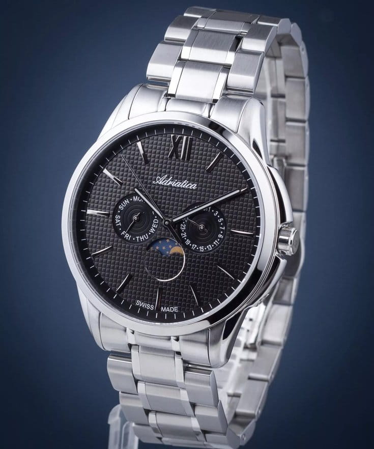 Adriatica Adriatica Moonphase A8283.5166QF мужские часы черный циферблат на запястье