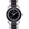 Tissot Tissot Cera T064.210.22.051.00  T0642102205100 кварцевые женские часы черный циферблат, браслет сталь + керамические вставки — вид спереди