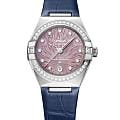 Omega Omega Constellation 131.18.29.20.60.001  13118292060001 механические женские часы фиолетовый циферблат, браслет кожаный — вид спереди