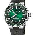 Oris Oris Aquis 01 400 7763 4157-07 4 24 74EB  01 400 7763 4157-07 4 24 74EB механические мужские часы зеленый циферблат, браслет каучук — вид спереди