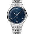 Omega Omega De Ville Prestige 434.10.40.20.03.001  Prestige 43410402003001 механические мужские часы синий циферблат, браслет нержавеющая сталь — вид спереди