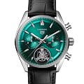 TAG Heuer TAG Heuer Carrera Chronograph Tourbillon CBS5011.FC6566  CBS5011.FC6566 механические мужские часы  зеленый циферблат, браслет кожаный — вид спереди