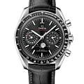Omega Omega Speedmaster Moonphase 304.33.44.52.01.001  30433445201001 механические мужские часы черный циферблат, браслет кожаный — вид спереди