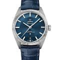 Omega Omega Constellation Globemaster 130.33.39.21.03.001 Globemaster 13033392103001 механические мужские часы  синий циферблат, браслет кожаный — вид спереди