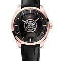 Omega Omega De Ville Tourbillon 529.53.43.22.01.001 Tourbillon 52953432201001 механические мужские часы черный циферблат, браслет кожаный — вид спереди