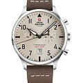 Swiss Military by Chrono Swiss Military by Chrono Vintage Chronograph SM34098.09  SM34098.09 кварцевые мужские часы бежевый циферблат, браслет кожаный — вид спереди