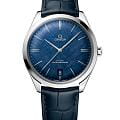 Omega Omega De Ville Tresor 435.13.40.21.03.001  43513402103001 механические мужские часы синий циферблат, браслет кожаный — вид спереди