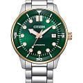 Citizen Citizen Automatic NJ0196-80X  NJ0196-80X механические мужские часы зеленый циферблат, браслет нержавеющая сталь — вид спереди