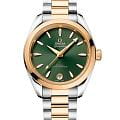 Omega Omega Seamaster Aqua Terra 220.20.34.20.10.002 Aqua Terra 22020342010002 механические женские часы  зеленый циферблат, браслет нержавеющая сталь + золото 18к — вид спереди