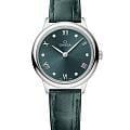 Omega Omega De Ville Prestige 434.13.28.60.60.001  Prestige 43413286060001 кварцевые женские часы зеленый циферблат, браслет кожаный — вид спереди
