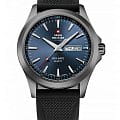 Swiss Military by Chrono Swiss Military by Chrono Day Date SMP36040.18  SMP36040.18 кварцевые мужские часы синий циферблат, браслет каучук — вид спереди