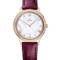 Omega Omega De Ville Prestige 434.58.30.60.55.001  Prestige 43458306055001 кварцевые женские часы перламутровый циферблат, браслет кожаный — вид спереди