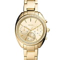 Fossil Fossil FB-02  BQ3658  BQ3658 кварцевые женские часы золотой циферблат, браслет нержавеющая сталь — вид спереди