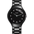 Rado Rado True Thinline Diamonds R27742732  R27742732 кварцевые женские часы черный циферблат, браслет высокотехнологичная плазменная керамика — вид спереди