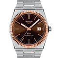 Tissot Tissot PRX Powermatic 80 Steel & 18k Gold T931.407.41.291.00  T9314074129100 механические мужские часы коричневый циферблат, браслет нержавеющая сталь — вид спереди