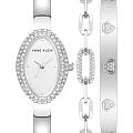 Anne Klein Anne Klein Box Set 5075SVST  5075SVST кварцевые женские часы бежевый циферблат, браслет нержавеющая сталь — вид спереди