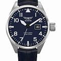 Aviator Aviator Airacobra V.1.22.0.149.4  V.1.22.0.149.4 кварцевые мужские часы синий циферблат, браслет кожаный — вид спереди